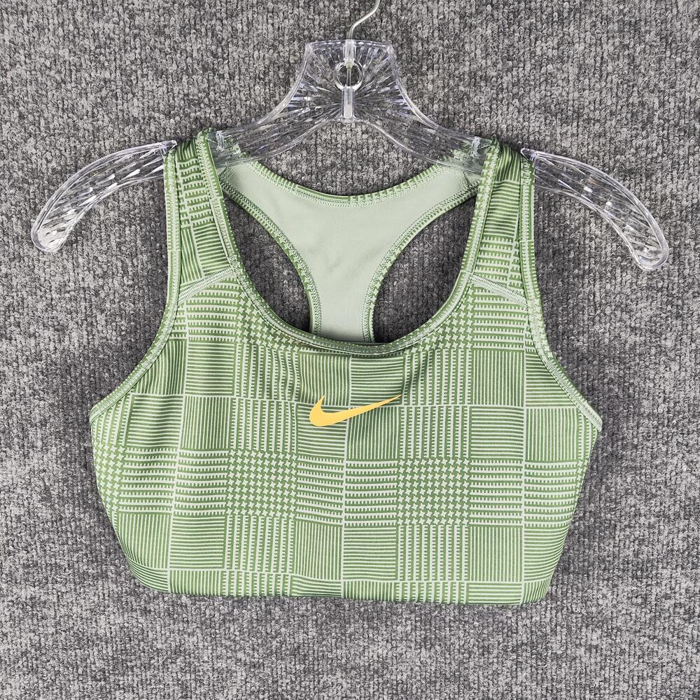 Nike Sports Bra Womens Medium Green Dri-FIT Geometric Racerback Stretch Lined